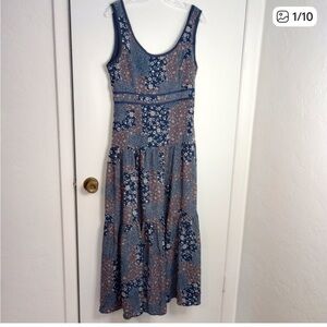 Lulu's Midnight Navy Patchwork Floral Print Maxi Dress, size L